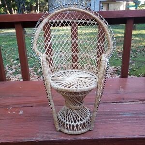 Vintage Wicker Rattan Peacock Mini Chair Plant Stand, Home Decor OR Doll Chair